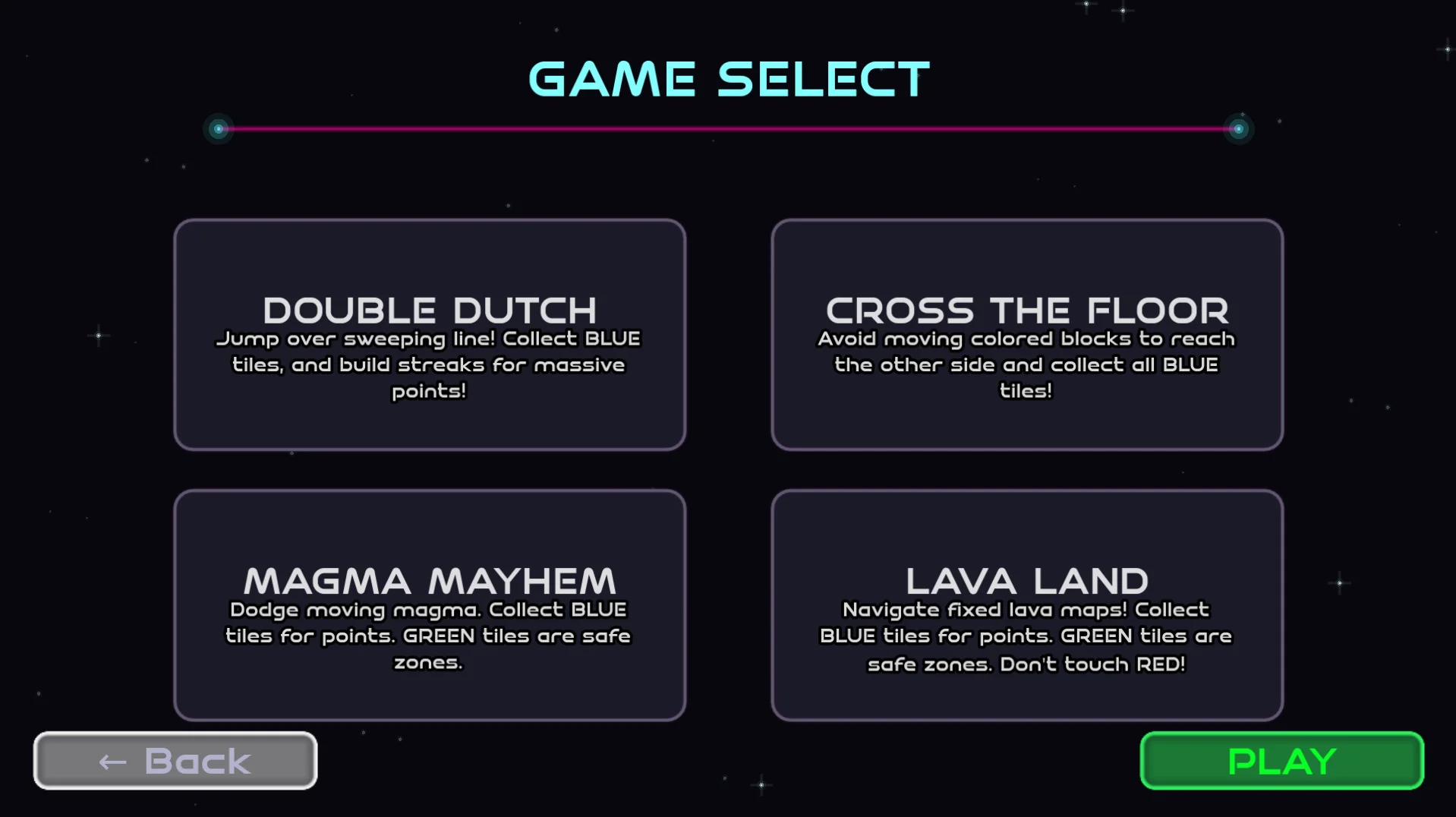 GameSelect.webp Choosing a game mode on the Delta Matrix screen